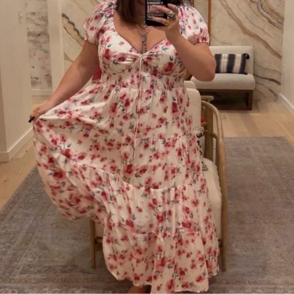 Arula Floral Maxi Tiered Peasant Style Dress 3X Romantic Boho Cottagecore Claire